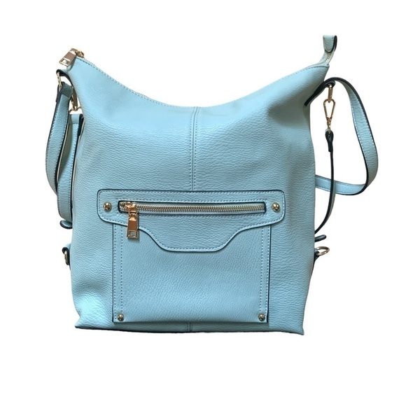Convertible Oversized Vegan Leather Light Blue Hobo Bag - Picture 13 of 13